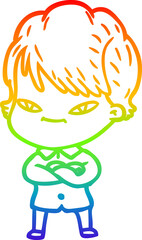 rainbow gradient line drawing cartoon happy woman