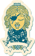 half orc rogue character with natural twenty dice roll illustration