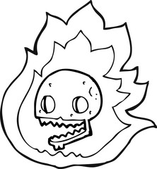 black and white cartoon burning skull