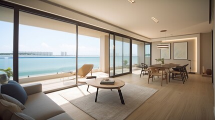 home interior design concept living family area contemporary interior style with nature sky and garden view in terrace, image ai generate