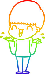 rainbow gradient line drawing happy cartoon boy