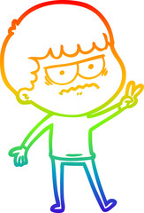 rainbow gradient line drawing cartoon annoyed man