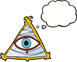 cartoon mystic eye symbol with thought bubble
