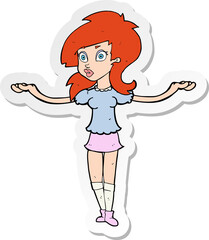 sticker of a cartoon confused pretty girl