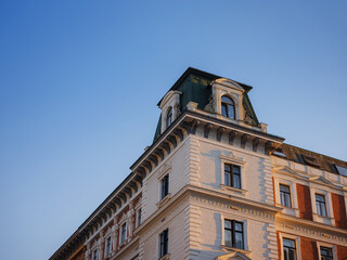 Cityscape views old city of one of Europe's most beautiful town- Vienna. Summer Travel to capital of Austria. details of the facades of beautiful old houses