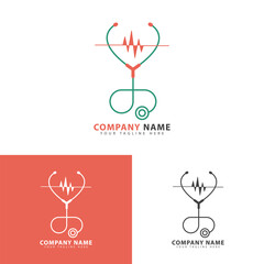 Abstract heartbeat line and stethoscope logo vector design, heartbeat symbol health medical logo