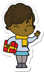 sticker of a cartoon woman thinking