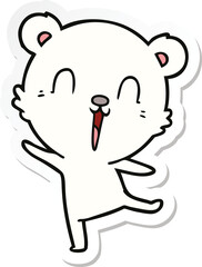 sticker of a happy cartoon polar bear dancing