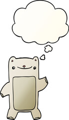 cartoon teddy bear and thought bubble in smooth gradient style