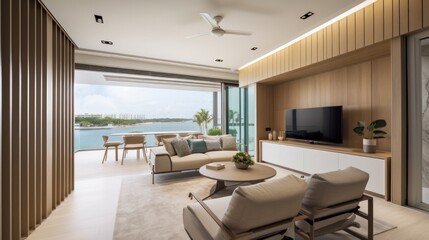 home interior design concept living family area contemporary interior style with nature sky and garden view in terrace, image ai generate