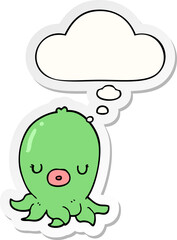 cartoon octopus and thought bubble as a printed sticker