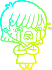 cold gradient line drawing cartoon girl crying