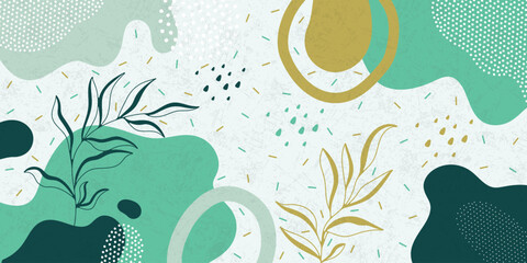 Naklejka premium Cute doodle pattern background with abstract shapes and dots. Modern vector pattern for Banner, Flyer, Cover...