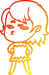 warm gradient line drawing cartoon vampire girl