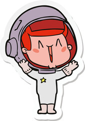 sticker of a happy cartoon astronaut