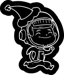 happy cartoon icon of a astronaut wearing santa hat