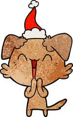 laughing little dog textured cartoon of a wearing santa hat