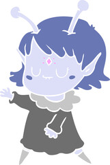 flat color style cartoon alien girl dancing