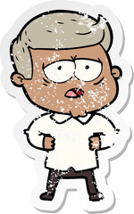 distressed sticker of a cartoon tired man