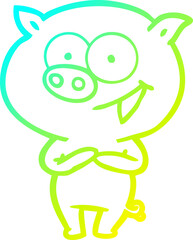 cold gradient line drawing cheerful pig cartoon