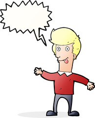 cartoon man sticking out tongue with speech bubble