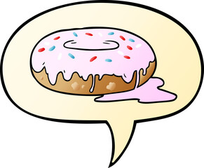 cartoon donut and speech bubble in smooth gradient style