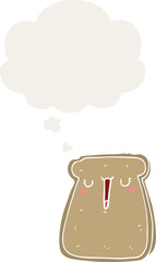 cartoon toast and thought bubble in retro style