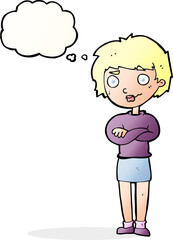 cartoon annoyed woman with thought bubble