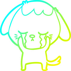 cold gradient line drawing cute puppy crying cartoon