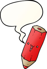 happy cartoon pencil and speech bubble in smooth gradient style