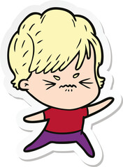 sticker of a cartoon frustrated woman
