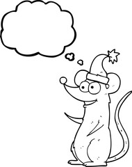 thought bubble cartoon mouse wearing christmas hat