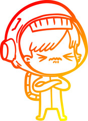 warm gradient line drawing cartoon astronaut woman