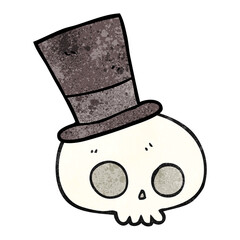 textured cartoon skull wearing top hat