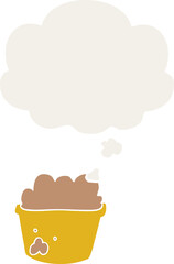 cartoon plant pot of earth and thought bubble in retro style