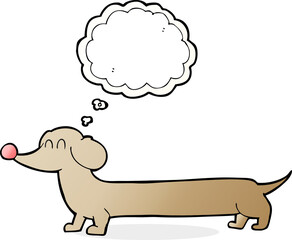 cartoon dachshund with thought bubble