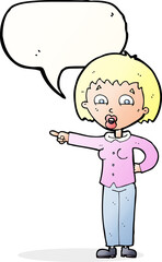 cartoon pointing woman with speech bubble
