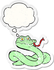 cartoon snake and thought bubble as a distressed worn sticker