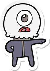 sticker of a cartoon cyclops alien spaceman