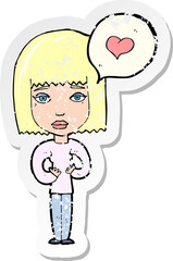 retro distressed sticker of a cartoon woman in love