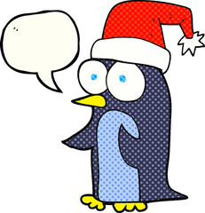 Obraz premium comic book speech bubble cartoon christmas penguin