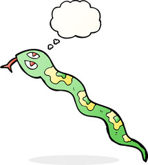 cartoon hissing snake with thought bubble