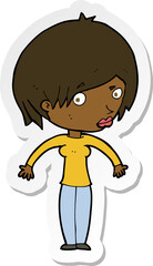 sticker of a cartoon woman shrugging