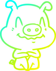 cold gradient line drawing nervous cartoon pig sitting