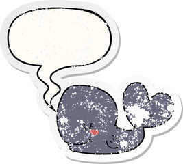 cartoon whale and speech bubble distressed sticker