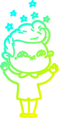 cold gradient line drawing cartoon excited man