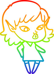 rainbow gradient line drawing pretty cartoon elf girl
