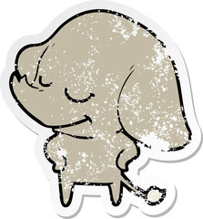 distressed sticker of a cartoon smiling elephant