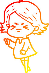 warm gradient line drawing cartoon angry woman