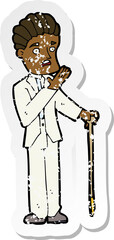 retro distressed sticker of a cartoon shocked gentleman